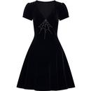 Hell Bunny Halloween Morticia Spider Web Mini Dress in Black Velvet