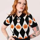 Pumpkin Head Hell Bunny Argyle Halloween Knit Top