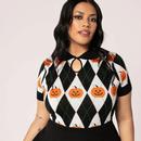 Pumpkin Head Hell Bunny Argyle Halloween Knit Top