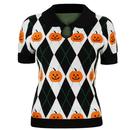 Hell Bunny Pumpkin Head Halloween Knitted Polo Top