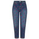 Hell Bunny Retro Strawberry Embroidered Denim Jeans