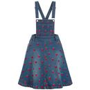 Hell Bunny Retro Strawberry Embroidered Denim Pinafore Dress