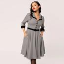 Teddy Hell Bunny Retro Houndstooth Flared Dress