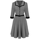 Hell Bunny Teddy Knee Length Houndstooth Retro 50s Flared Dress in Black/White