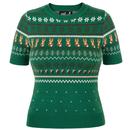 Hell Bunny Vixey Fox Autumn Fair Isle Jumper in Green