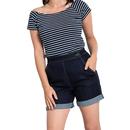 Yaz HELL BUNNY 1950s Vintage High Rise Shorts NAVY