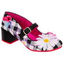 Irregular Choice Blue Skies Floral Check Heel Shoes in Black
