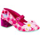 Irregular Choice Blue Skies Floral Check Heel Shoes in Pink