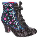 Irregular Choice Chinese Whispers Retro Floral Heel Boots in Black