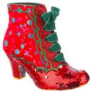 Irregular Choice Chinese Whispers Retro Floral Sequin Heel Boots in Red