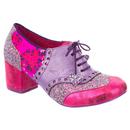 Irregular Choice Clara Bow Retro 70s Pink Glitter and Floral Brogue Heel Shoes