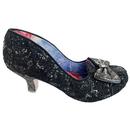 Irregular Choice Dazzle Razzle Retro Floral Lace Glitter Wedding Heels in Black with Bow