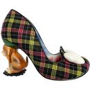 Irregular Choice It's All Pawsible Heels in Bordo and Yellow Check