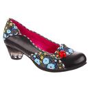 Irregular Choice Little Ladybug Retro Floral Trim Low Heels in Black