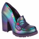 Irregular Choice Loaf It Up Retro 70s Loafer Heels in Iridescent Purple
