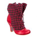 Irregular Choice Marshmallow Mountain Retro Check Heel Boots in Red