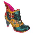 Irregular Choice Miaow Cat Boots in Green Teal and Gold