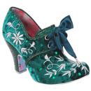 Irregular Choice Penny For Your Thoughts Retro Floral Velvet Heels in Green
