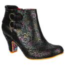 Irregular Choice Think About It Shimmery Lace Floral Heel Boots in Black
