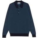 John Smedley Acaster Made in England Micro Jacquard Knitted Polo Shirt in Estate Blue and Midnight