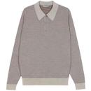 John Smedley Acaster Made in England Micro Jacquard Knitted Polo Shirt in Grey Fleece and Mushroom