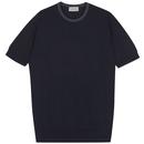 John Smedley Asa Made in England Knitted Tipped T-shirt in Navy