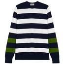 John Smedley Auxil Block Stripe Jumper in French Navy, White and Olive