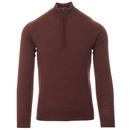 John Smedley Barrow Made in England Retro Half Zip Knitted Jumper in Copper