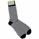 John Smedley Berwick Ribbed Stripe Retro Made in Wales Cotton Blend Socks in Navy and White
