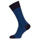 John Smedley Gamma Made in England Retro Ribbed Colour Block Socks in Indigo