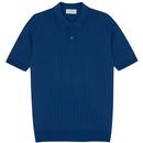 John Smedley Hoffman Cable Knit Merino Fine Polo Shirt in Lapis Blue 