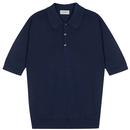 John Smedley Isis Made in England Knitted Polo Shirt in French Navy