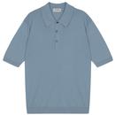 John Smedley Isis Made in England Knitted Polo Shirt in Sea Glass