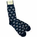 John Smedley Jaybird Motif Made in Wales Retro Cotton Blend Socks in Navy and White