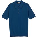 John Smedley Kyson Mod Fine Stripe Knitted Polo Shirt in Electric Blue and Granite