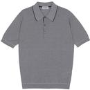 John Smedley Kyson Made in England Stripe Knitted Polo Shirt in Navy and White