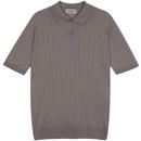 John Smedley Leeshaw Ribbed Knitted Polo Shirt in Beige Musk