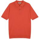 John Smedley Leeshaw Ribbed Knitted Polo Shirt in Sundown Orange