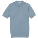 John Smedley Leeshaw Made in England Ribbed Knitted Polo Shirt in Sea Glass