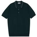 John Smedley Otis Made in England Tipped Knit Polo Shirt in Rainforest