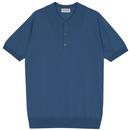 John Smedley Peaks Anglo Indian Gauze Knitted Polo Shirt in Ocean