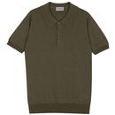 John Smedley Peaks Anglo Indian Gauze Knitted Polo Shirt in Sepia