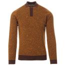 John Smedley Polton 60s Mod Jacquard Knit Made in England Polo Shirt in Copper