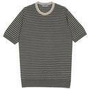 John Smedley Wilbur Made in England Stripe Knitted T-shirt in Almond