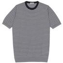 John Smedley Wilbur Made in England Knitted Stripe T-shirt in Navy and White