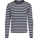 John Smedley Alfred Made in England 1960s Mod Breton Stripe Long Sleeve Top in Snow White and Midnight