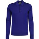 john smedley mens dorset plain coloured fine knit long sleeve polo top lapis blue