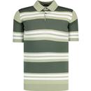 Freen John Smedley Striped Polo Shirt Desert Green