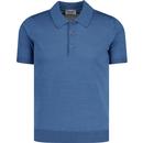 John Smedley Peaks Anglo Indian Gauze 60s Mod Knitted Polo Shirt in Ocean