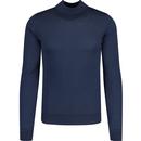 john smedley mens harcourt plain coloured fine knit mock turtleneck jumper smoke blue